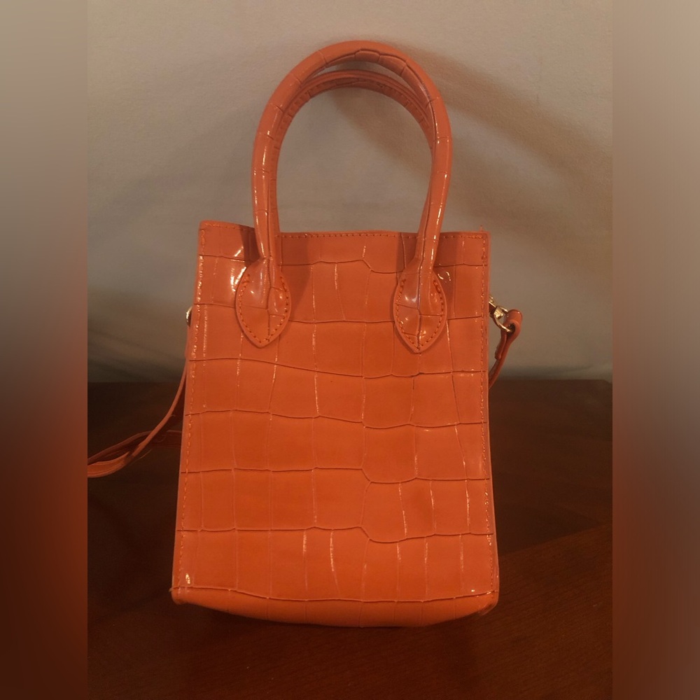 Orange Croc-Embossed Mini Tote Bag